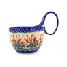 Polish Pottery Bowl - 4" with Handle - Crimson Bells